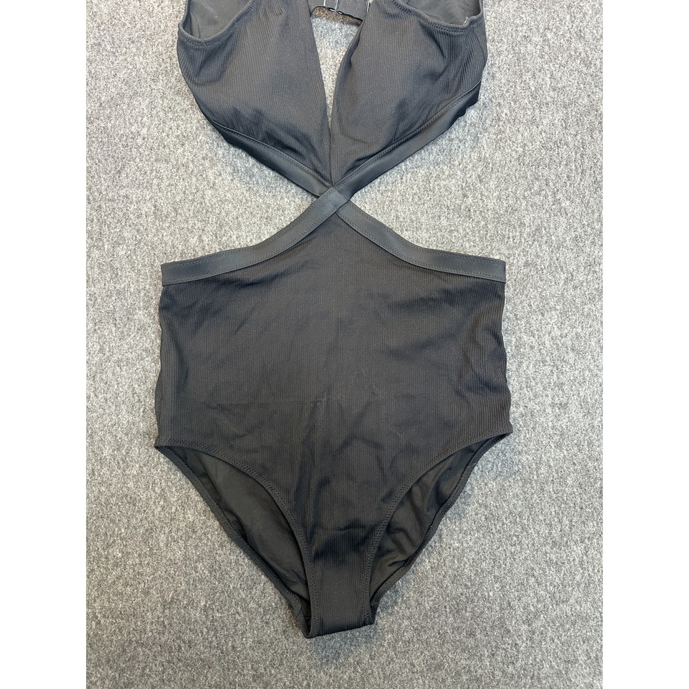 NWT Aerie Ribbed Mix Crossover Cut Out One Piece Swimsuit Black Size Medium Long - Picture 5 of 16
